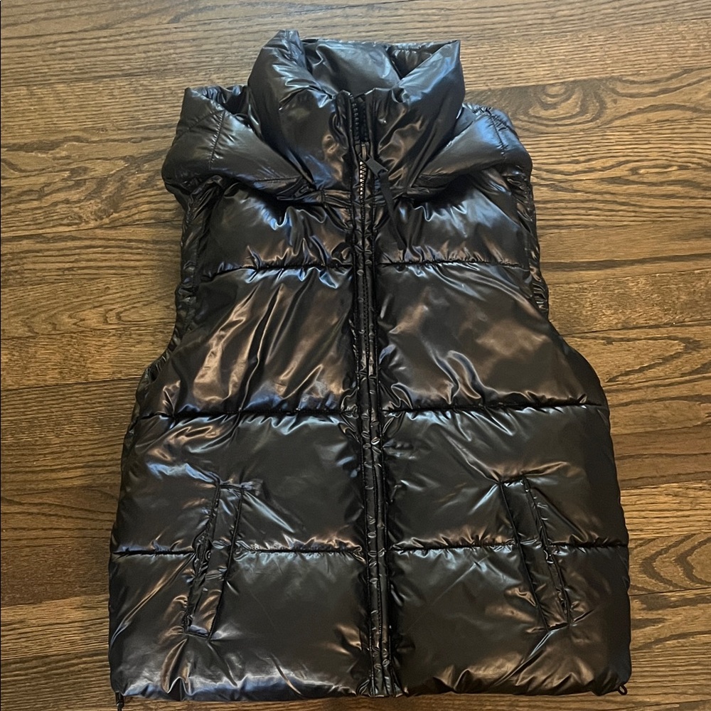 GAP Shiny Black Puffer Vest with detachable hood